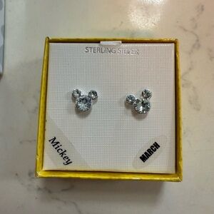 Disney Sterling Silver Mickey Mouse Crystal March Birthstone Earrings